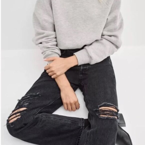 ARITZIA DENIM FORUM Joni Hi-Rise Loose Jean Black Wash Distress Rips 25x29L - Picture 4 of 16